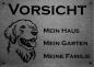 Preview: Edelstahl Warnschild Golden Retriever VORSICHT Mein Haus mein Garten meine Familie